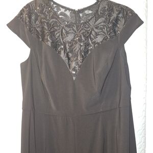 Adrianna Papell Black Jumpsuit with Lace and Sequin Yoke